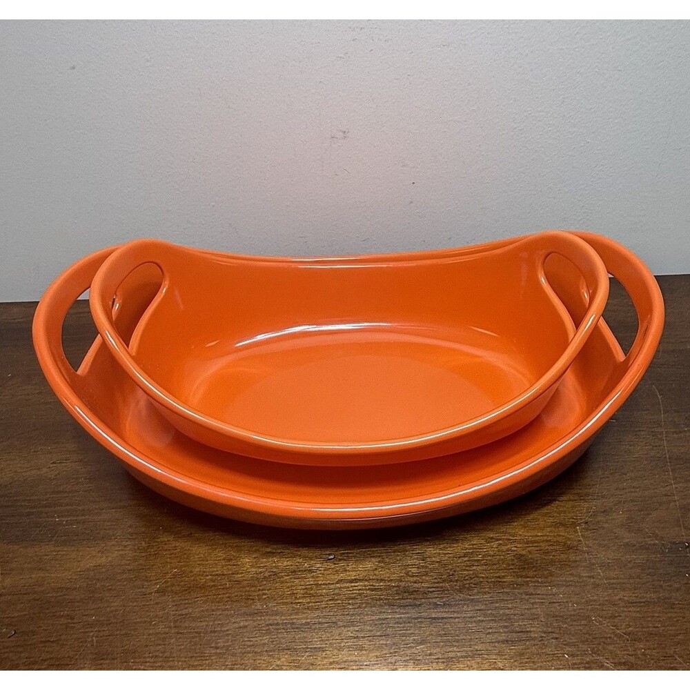 2 Piece Rachael Ray Oval 1.25 Qt & 2.25 Qt Orange Casserole / Baking Dishes - Picture 2 of 12